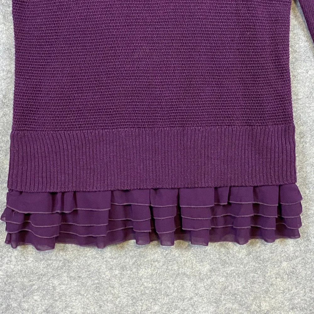 Soft Surroundings Women's Purple‎ Wool Blend Knit Ruffle Bottom Sweater Size L